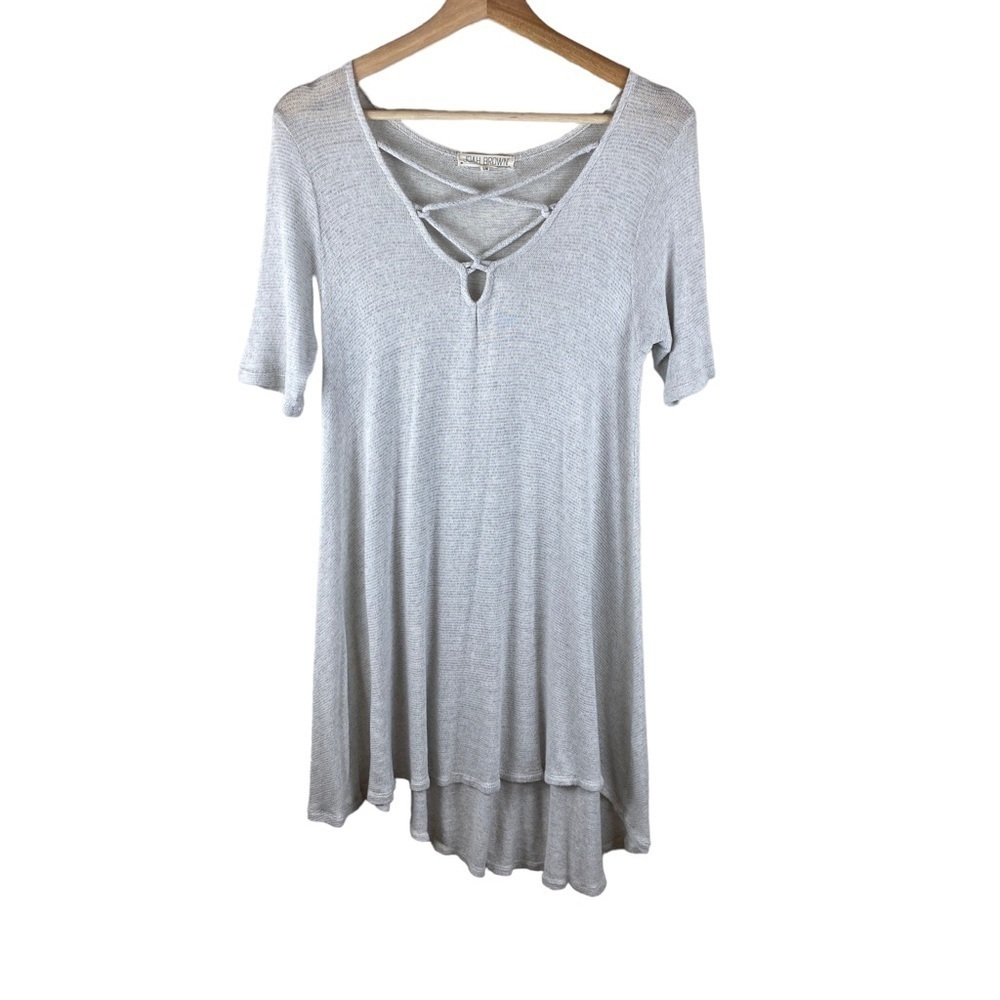 Joah Brown Short Sleeve Lace Up Tunic Size S/M - Picture 2 of 7